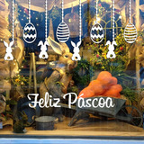 Adesivo Decoração Para Vitrine Ovos Coelhos Feliz Páscoa M10