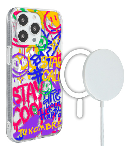 Funda Para iPhone Magsafe Tu Nombre Para Mujer Happy Faces