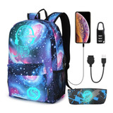 Mochilas Escolares Juvenil Modernas Laptop Galaxy Antirrobo Color Galaxia Diseño De La Tela Galaxia