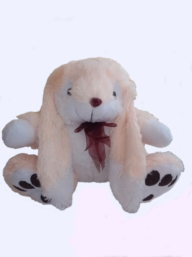 Coneja Orejona Peluche Pelo Largo Beige/blanco, 40cm Sentado