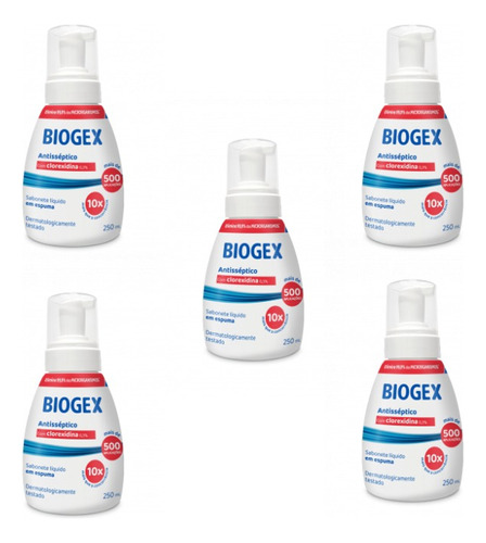 Kit 5 Sabonete Líquido Biogex Antisséptico Em Líquido 250 Ml