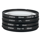 Andoer 55mm Uv+cpl+close-up+4 +estrella Filtro Circular De 8