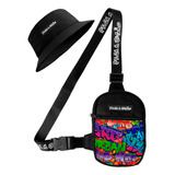 Kit Chapeu Bucket + Shoulder Bag Mini Pochete Grafite