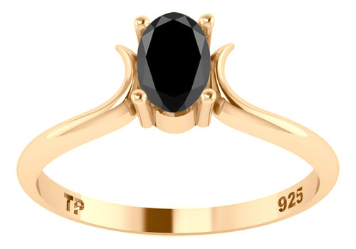 Anel Roma Solitário Prata 925 Dourada Ouro 18k- Black Onix