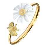 Pulsera Ajustable Margarita Girasol Abeja Mujer Color Oro