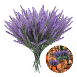 Flores Artificiales Flocadas Planta De Lavanda Ramo 12pcs