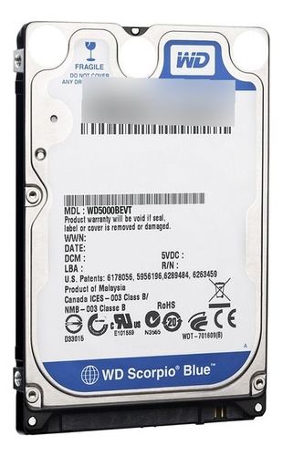 Disco Duro 2.5 Western Digital Scorpio Blue Wd5000bpvt 500gb