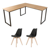 Conjunto Escritório Mesa Em L Diretor + 2 Cadeiras Saarinen