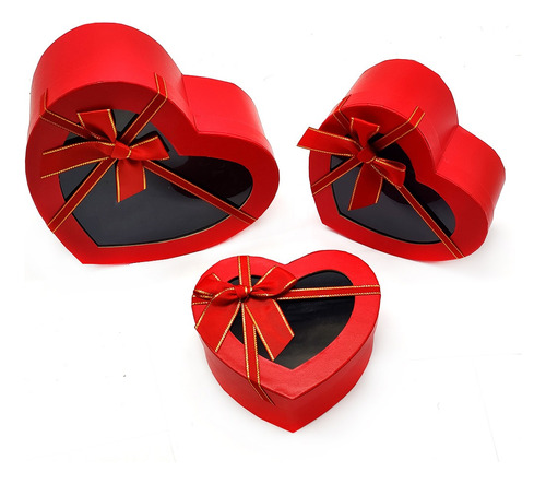 Caja Regalo Triple Ventana Corazón Lazo Moño 