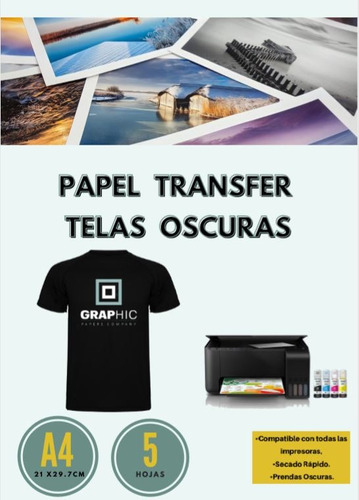 Papel Transfer Inkjet Telas Oscuras Tamaño A4 // 5 Hojas