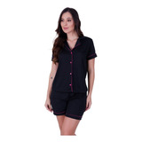 Pijama Gola Polo Botões Blogueirinha Feminino Conforto 