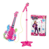 Guitarra Musical Com Microfone Infantil Toca Mp3 Luz E Som