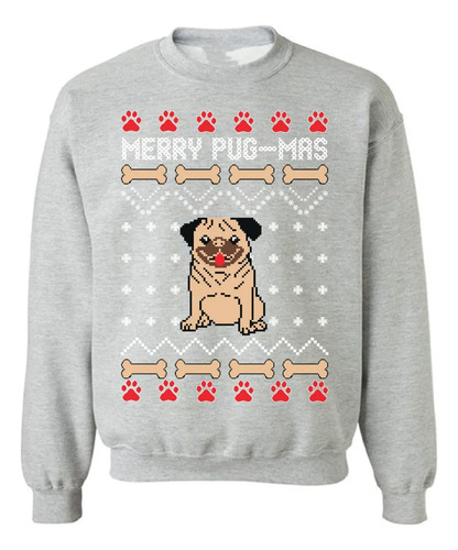 Playera Manga Larga Ugly Sweater Cachorro Pug Navideño