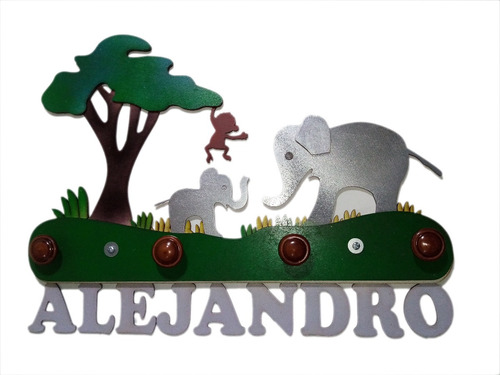 Perchero Pared Madera Infantil Elefante