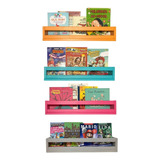 Kit 4 Prateleiras Colorida Livro Infantil Montessori - 100cm