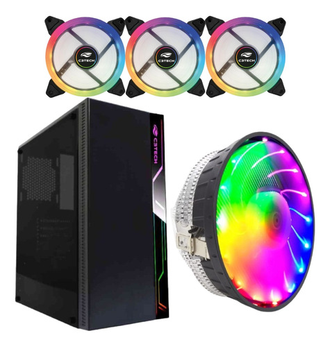 Gabinete Com 3 Cooler Fan Air Cooler Led Rgb Gamer Intel Amd