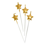 Velas Estrellas Doradas Metalizadas × 4 Cotillón Cumpleaños 
