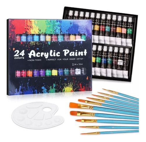 Kit De Pintura Acrílica 24 Colores 12 Ml Y Oleo Pincel 10pzs