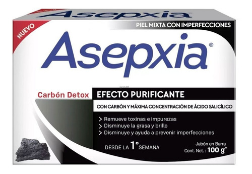 5 Un Asepxia Jabón Carbon Detox X 100grs Antiacné Grasitud