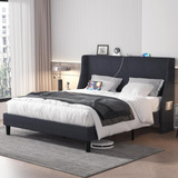 Base Cama Queen Con Puerto Usb Y Cab-respaldo Tapizada Gris