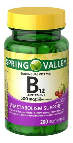 Vitamina B12 500mcg Sublingual 200un Spring Valley® Sabor Cereja