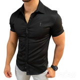 Camisa Masculina Social Manga Curta Toque Acetinado Premium