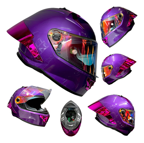 Casco Moto Morado Brillante Dama Xtrong Mujer Deportivo Ece