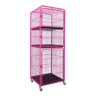Canil Gaiola Vertical Mega 3 Lugares Rosa Cachorro Pet Tosa Rosa