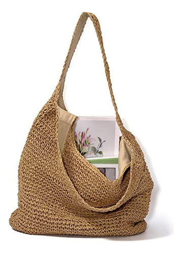 Bolsa De Playa De Paja De Gran Capacidad For Mujer