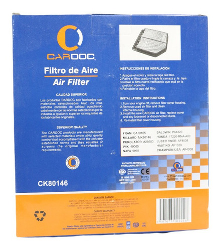 Filtro Aire Cardoc Honda Civic 06-09 (pack 6 Und) Foto 6