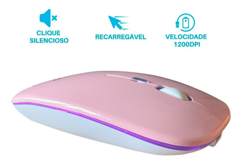 Mouse Sem Fio Recarregável Wireless Led Rgb Ergonômico