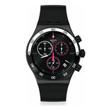 Reloj Swatch Magenta At Night Caucho Negro Cronógrafo Yvb413