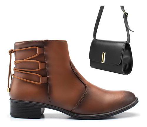 Bota Feminina Blogueira Country Tratorada Salto  + Bolsa