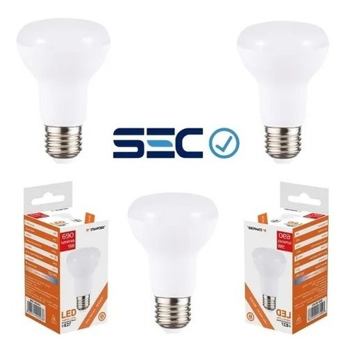 Pack 3 Ampolletas R63 Led 9w E27 Luz Calida Sec