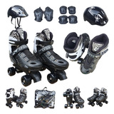 Patins Quad Ajustavel 4 Rodas + Kit Segur. Proteção Capacete