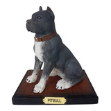 Cachorro Estatueta Pitbull Preto Em Resina Na Base 