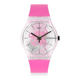 Reloj Swatch Pink Daze So29k107 Original Color De La Correa Fucsia Color Del Bisel Traslúcido Color Del Fondo Transparente