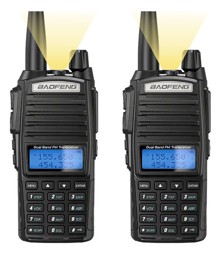 2 Radios Walkie Talkie Baofeng Uv82 Uhf/vhf 128 Canale 8km Bandas De Frecuencia 25 | 12.5khz Color Negro