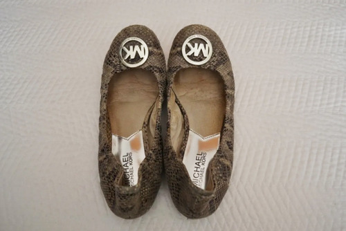 Flats Bailarinas Michael Kors Piel Serpiente Gris Seminuevo