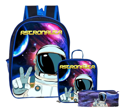 Kit Mochila Escolar Infantil Masculina Menino-  Astronauta