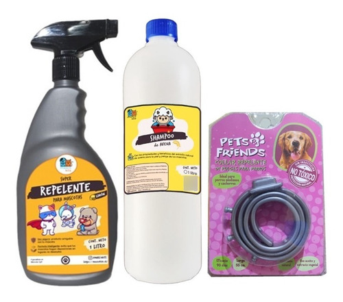 Kit Repelente P' Perro + Shampoo Avena + Collar Anti Pulgas