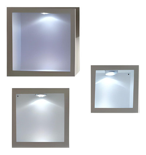 Trio Nicho Quadrado Branco S/p Led Quarto Bebê Mdf + Brinde