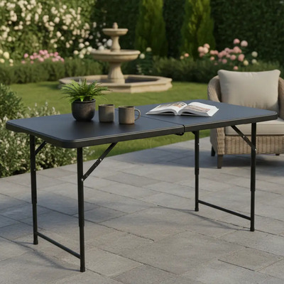 Mesa Plegable Chica De Plastico 120cm Para Jardin Blanco Color Negro