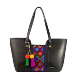 Bolsa Dama Curpiel Telar Artesanal Tejido Bolso Mujer Moda Color Negro Diseño De La Tela Mazatlán Rombos