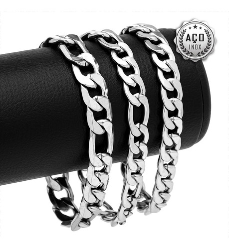 Combo Pulseira Grossa Masculina Aço Inox Kit-58 Prata