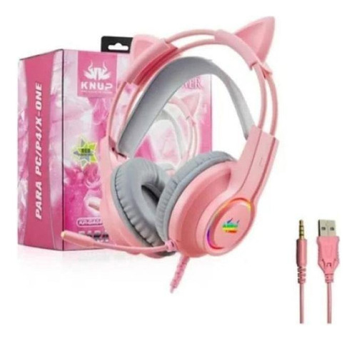 Fone Headset Gamer Rgb Gatinho Knup Kp-ga04