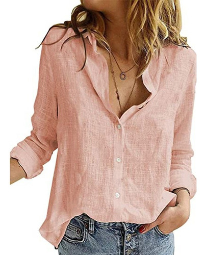 Camisa De Mujer Casual Holgada De Lino De Manga Larga