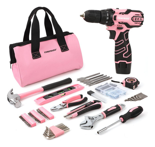 Comoware Taladro Inalambrico Rosa De 12 V Y Kit De Herramien