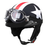 Casco Moto Medio Rostro Con Visor Gafas Bufanda Biker Scoote