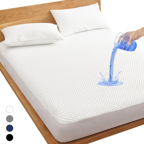 Protector De Colchón Nanwei Cobertor Impermeable Acolchado Hipoalergénico Y Ultrasuave Antiácaros Transpirable Contorno Elástico Ajustable Matrimonial Blanco